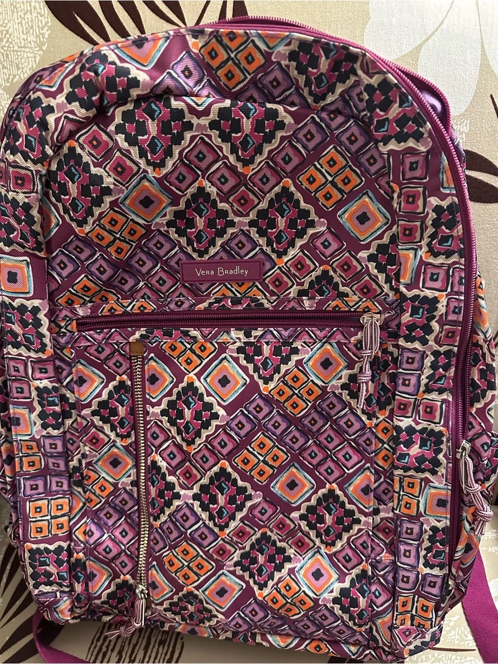 Vera Bradley Multicolor Geometric Laptop Backpack with Purple Base